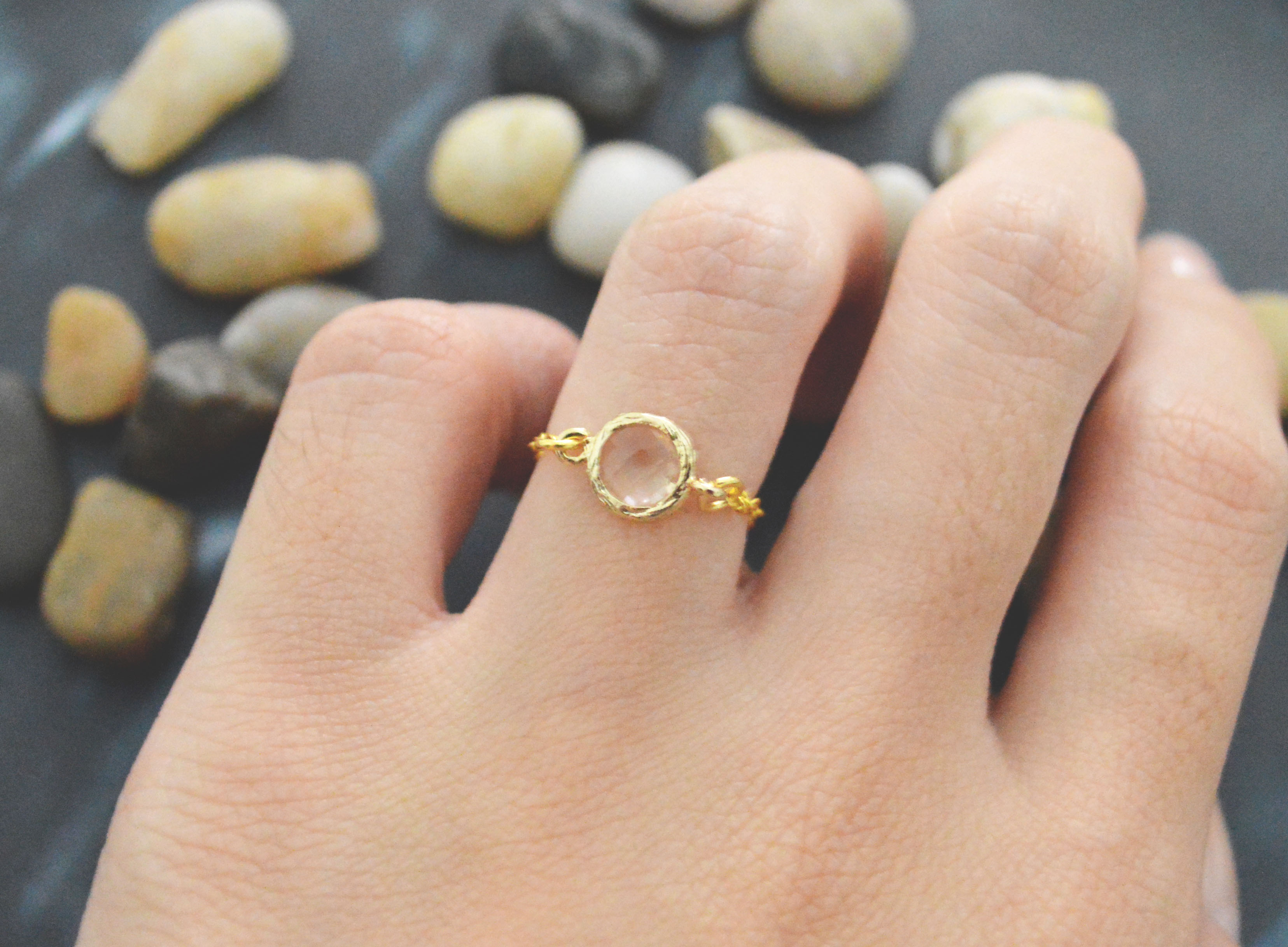 Chain Ring, Gold Frame Ring, Champagne Glass Ring, Simple Ring, Modern